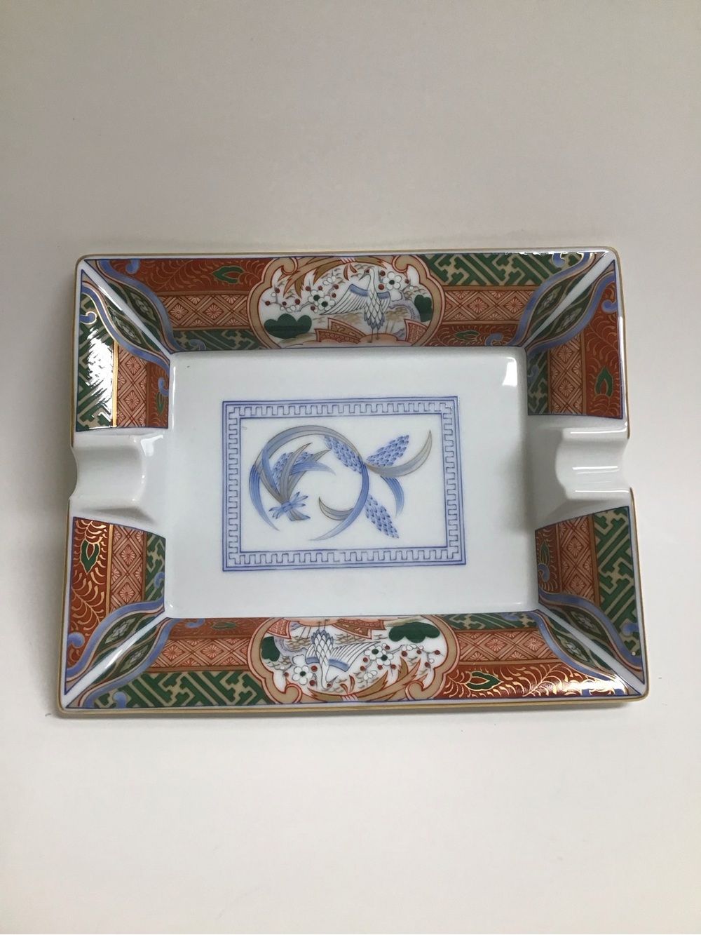 Vintage Imari ? Ashtray Cigar Asian Porcelain 7.5โ Rectangle Cranes Floral Gold - Picture 5 of 11